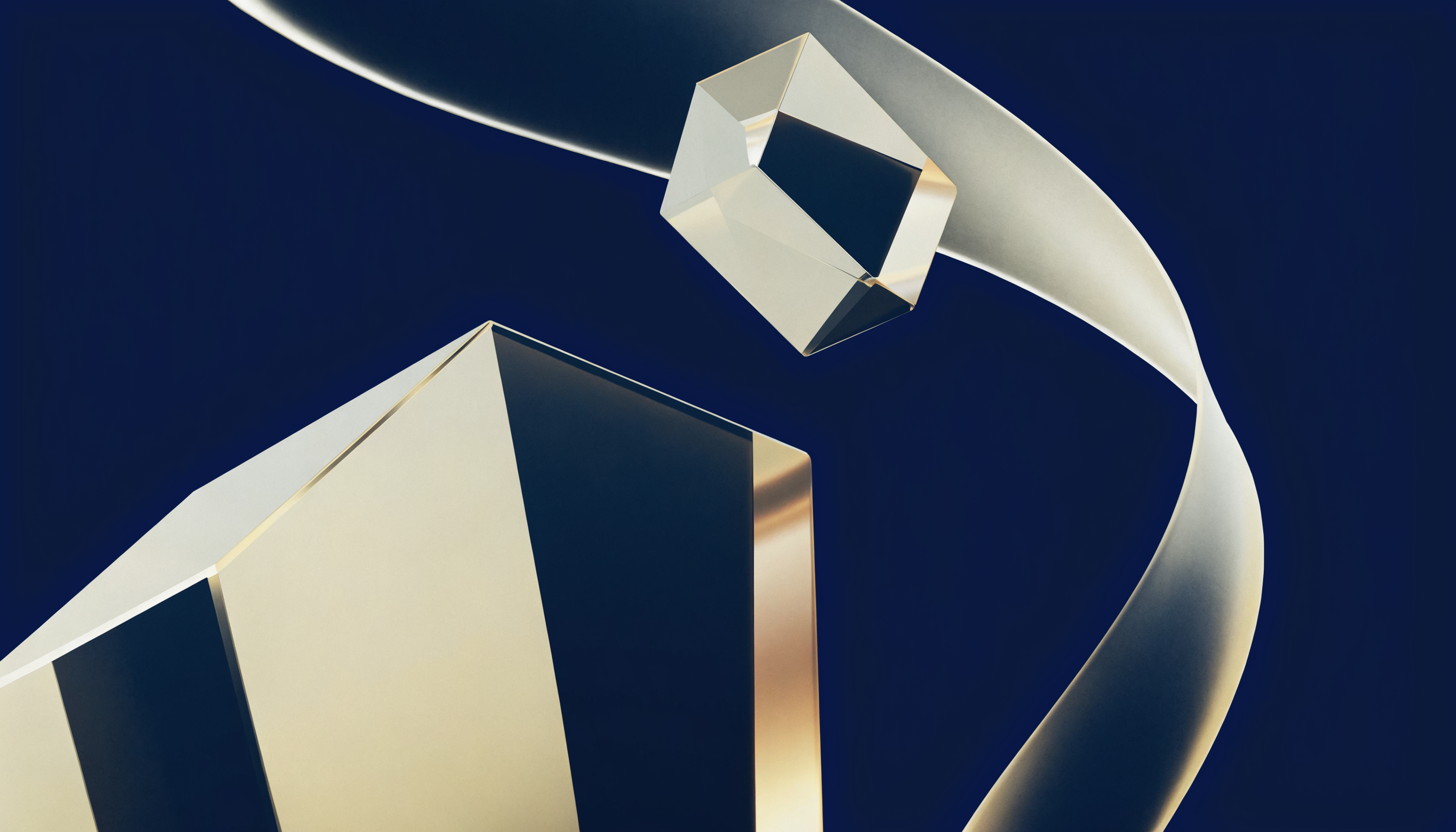 Abstract navy and gold crystalline forms echoing the Euramec logo